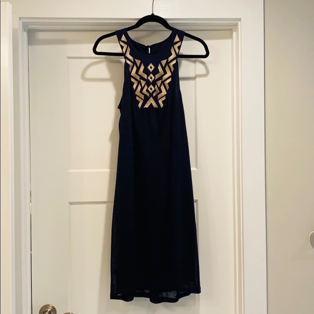 Maternity: Navy with gold detailing racer back.